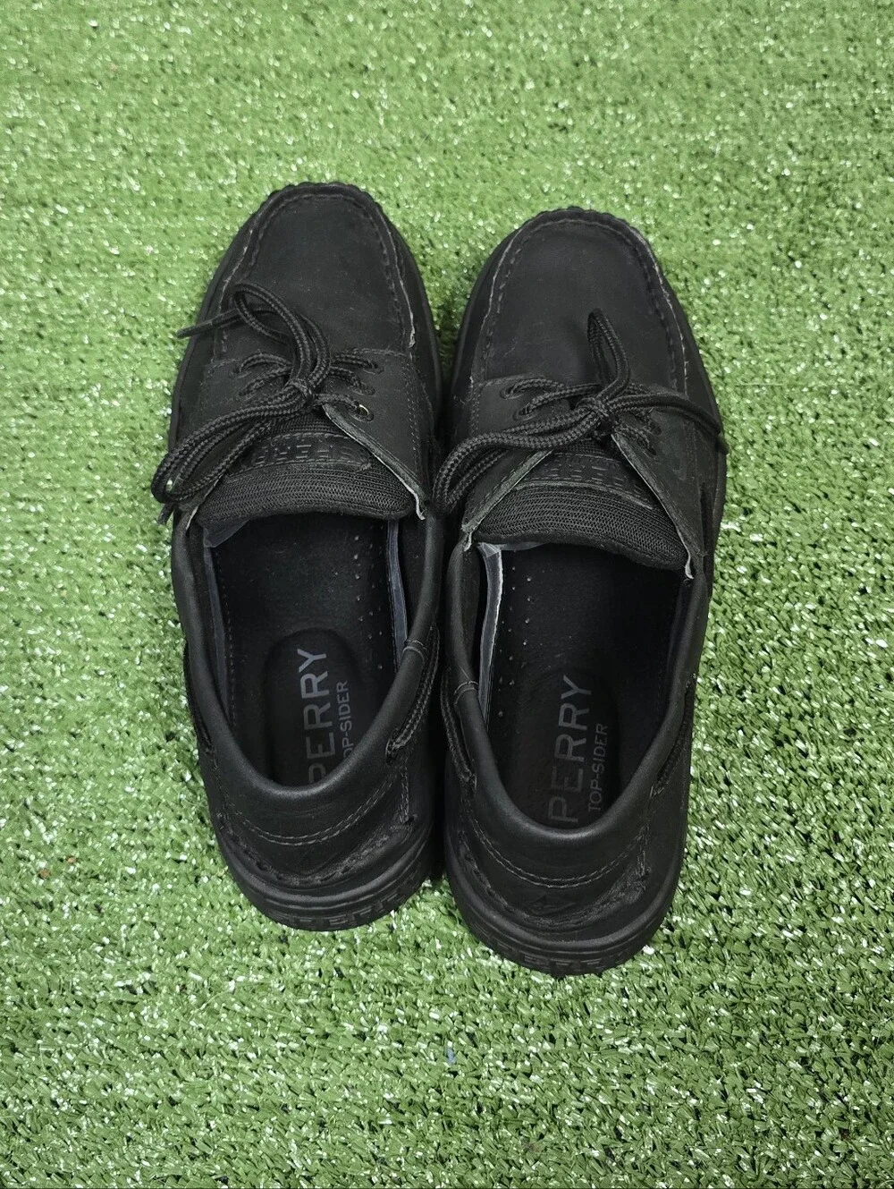 Sperry Mens Billfish Genuine Leather 3 Eye Boat Shoe Black On Black Size 9